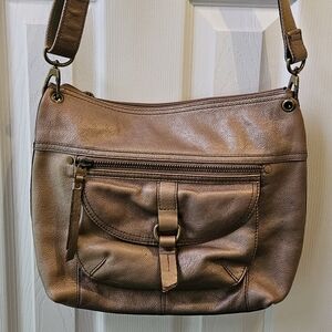 Fossil Brown Crossbody Bag with Adjustable Strap and Distressed Leather